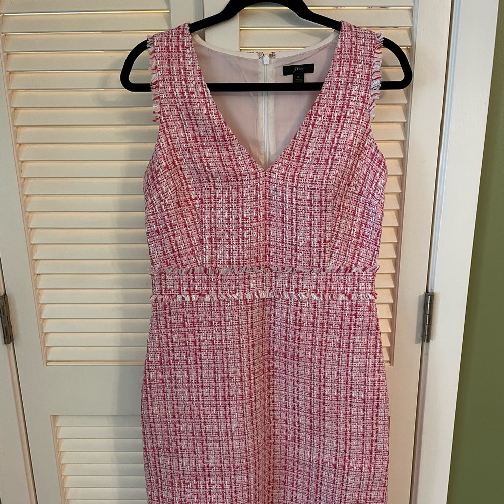 J. Crew Pjnk Tweed V Neck Shift Dress